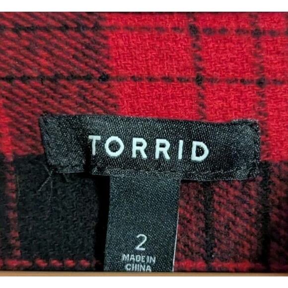 Torrid Plaid Brushed Cotton Flannel Shacket Womens Size 2 Red Black Plus Size E - Picture 8 of 8